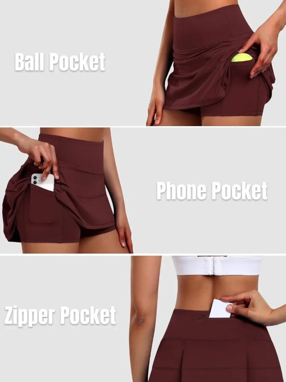 High Waist Pleated Tennis Skirt with Shorts & Pockets - Athletic Golf Skort